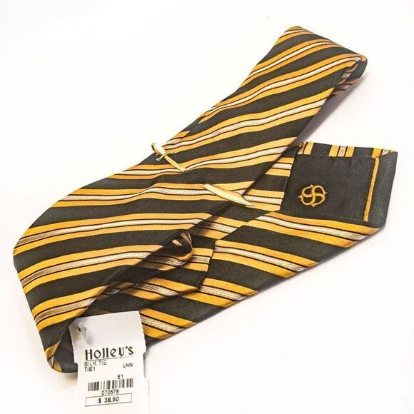 100% Silk VTG Serica Tie & Scimitar Sword Tie Bar Mother of Pearl - Picture 4 of 14